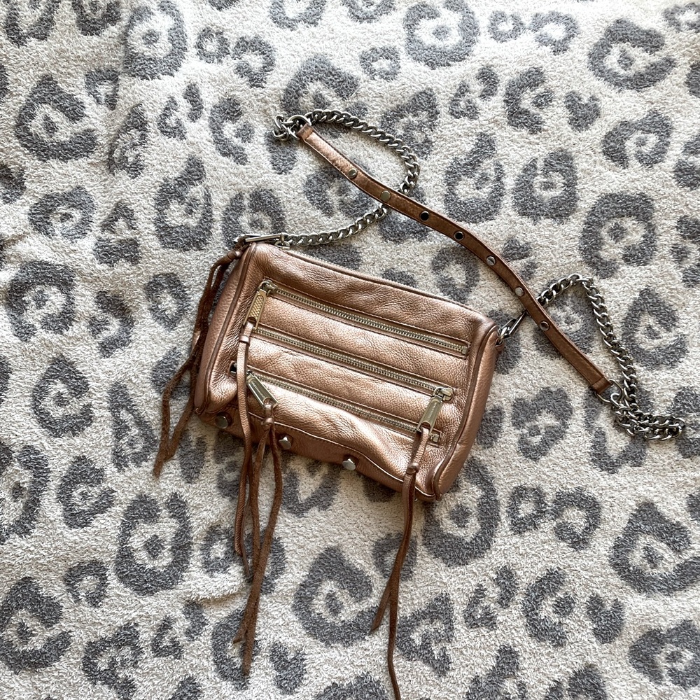 Rebecca Minkoff Rose Gold Fringe Zipper Crossbody